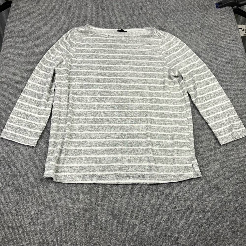 Bobeau Size L Space Dye Shirt grey‎ stripped White Pullover Blouse
